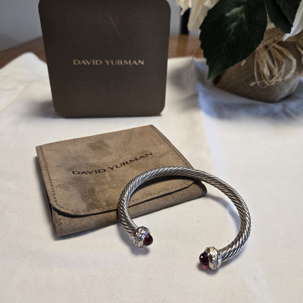 David Yurman10mm  Sterling Silver with Garnet and Diamond Bracelet
